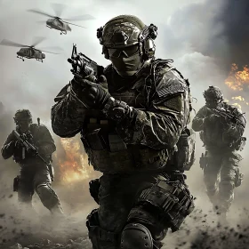 Military Operation: Soldiers and Helicopters