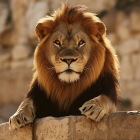 Lion on Stone Ledge