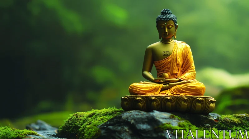 AI ART Golden Buddha in Peaceful Green Setting