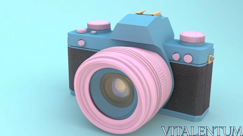 Retro Camera in Pink and Blue Tones AI Image