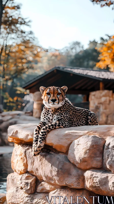 Cheetah on Stone Ledge AI Image