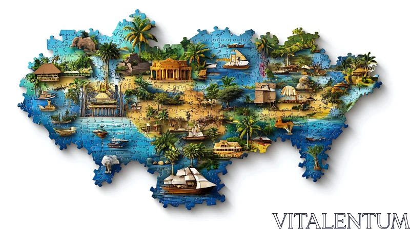 Puzzle Map of Tropical Destinations AI Image