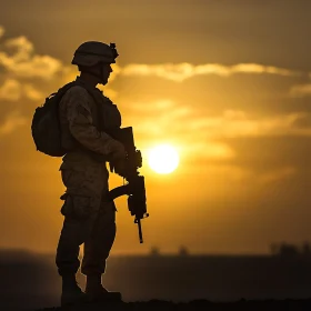 Sunset Silhouette: A Soldier's Vigil