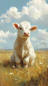 Young Calf in Artful Landscape
