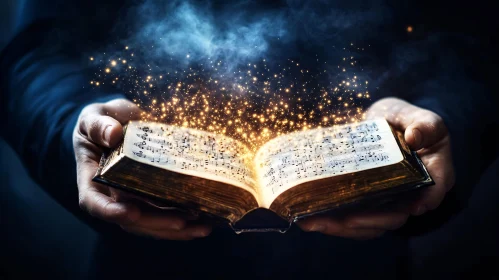 Hands Holding a Magical Music Book
