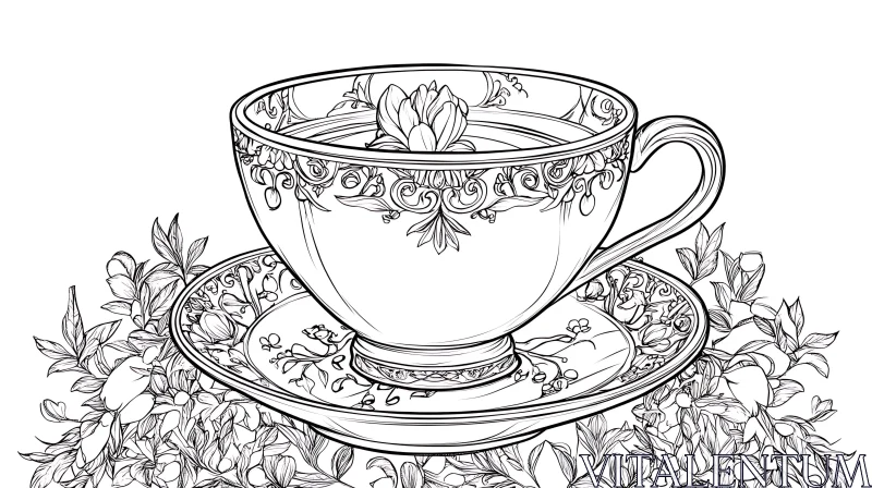 Floral Teacup Line Drawing AI Image