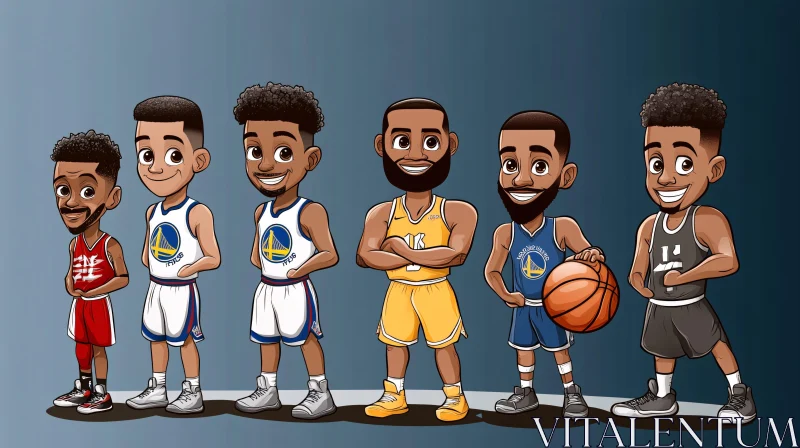 Cartoon Basketball Team Lineup AI Image