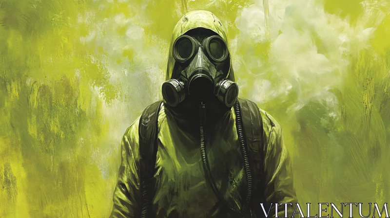 Figure in Hazmat Suit Against Green Backdrop AI Image