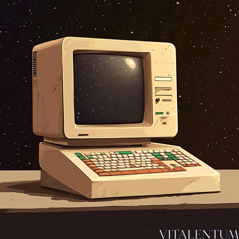 Retro Computer in Space Scene AI Image