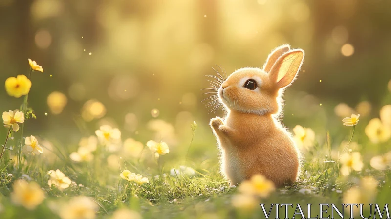 Adorable Bunny in a Flower Field AI Image