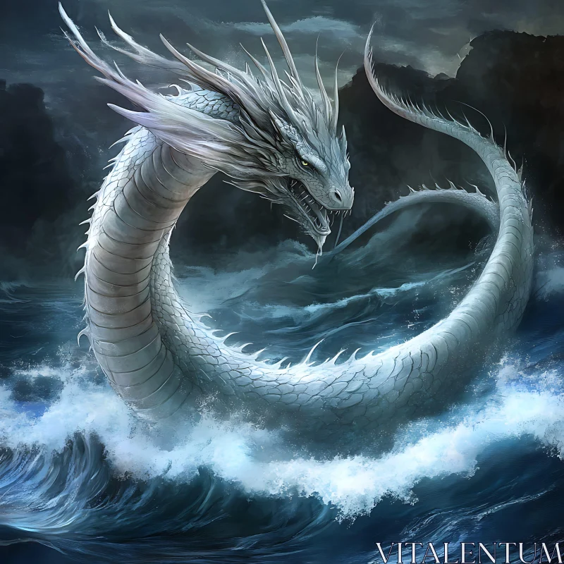 AI ART Serpentine Dragon Emerges from the Sea