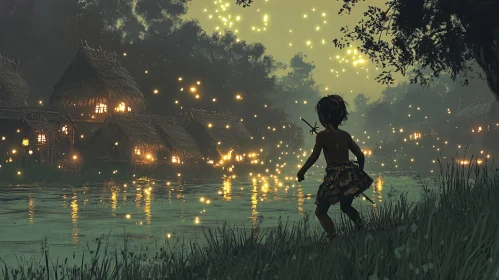 Childhood Wonder by the Glowing River