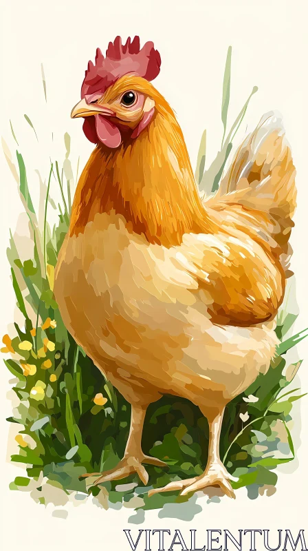 Artistic Chicken and Natural Flora AI Image