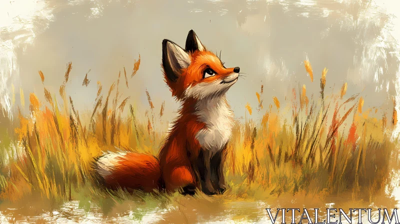 Curious Fox in Field AI Image