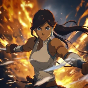 Fierce Anime Character Against Fiery Backdrop