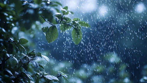 Raindrops Falling on Green Foliage