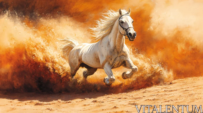 Galloping Horse in Sandy Desert AI Image