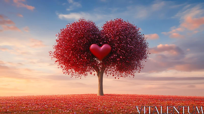 Romantic Heart Tree Landscape AI Image