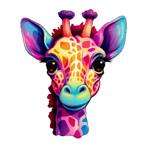 Colorful Giraffe with Blue Ears and Pink Nose POD Design