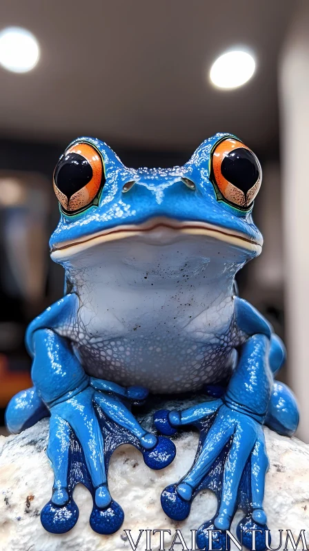 AI ART Close-up of a Blue Frog