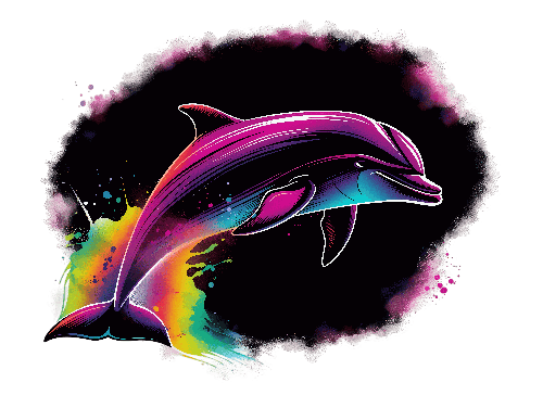 POD Design Dolphin in Rainbow Splash Digital Art Illustration