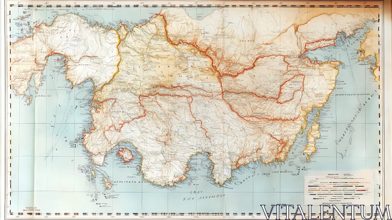 AI ART Antique Geographic Chart Illustration