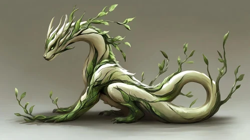 Enchanted Forest Dragon with Green Leaves