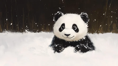 Joyful Panda in a Wintery Scene