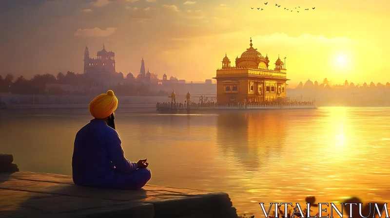 Sunset Meditation at Golden Temple AI Image