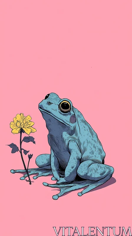 Frog and Flower on Pink AI Image