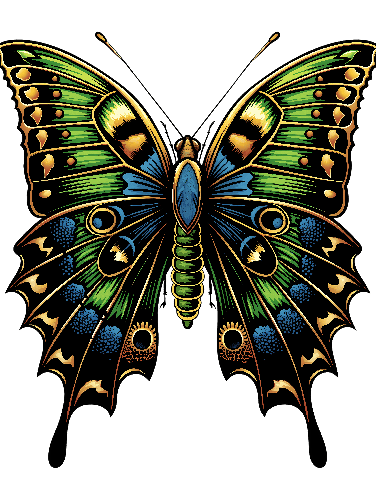 POD Design Intricate Green Butterfly Vector Illustration