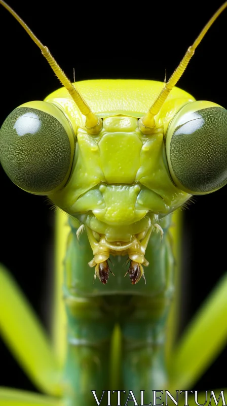 Intricate Green Mantis Portrait Against Black Background AI Image
