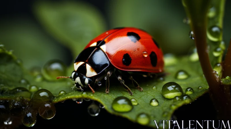 Ladybug on Leaf: A Detailed Wildlife Portrait AI Image