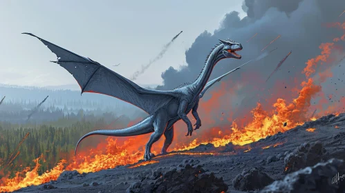 Majestic Dragon Digital Painting on Rocky Hilltop