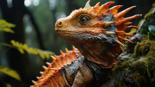 Orange Iguana in Enchanting Forest - Hyper-Realistic Art