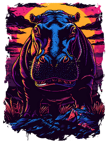 Retro Hippopotamus Sunset Illustration - Perfect for T-Shirt Print