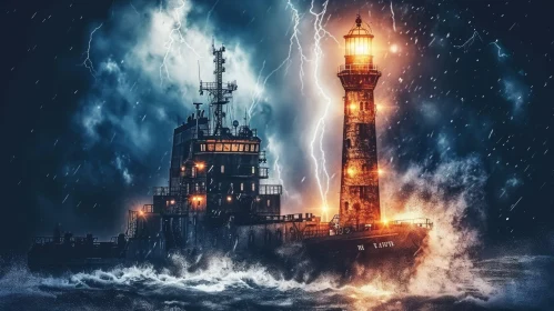 Stormy Sea and Lighthouse: Aggressive Digital Illustration