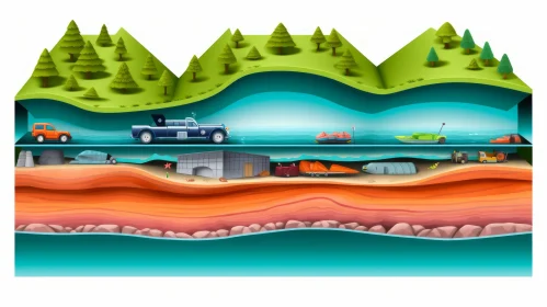 Underground Water Reservoir with Cars and Boats - Graphic Compositions
