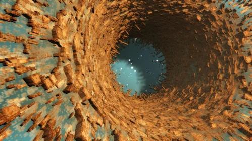 Wooden Tunnel in Space: Pixelated Chaos in Maya