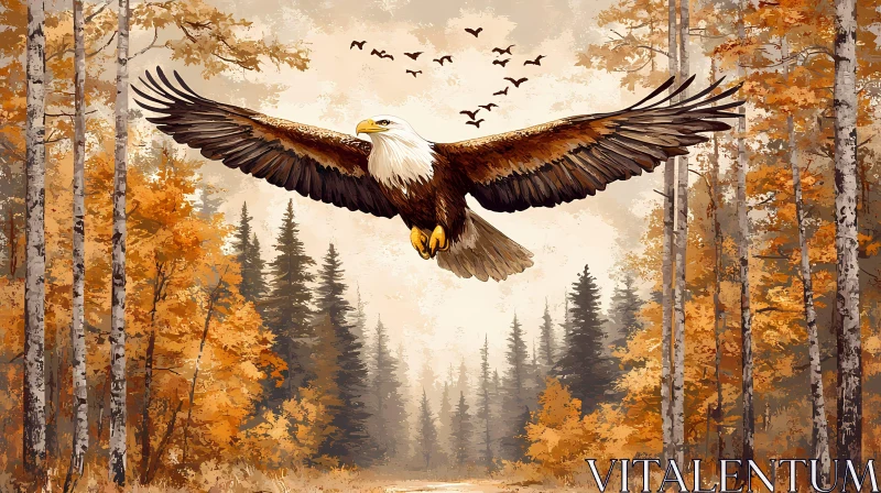 Eagle Soaring Over Autumn Leaves AI Image