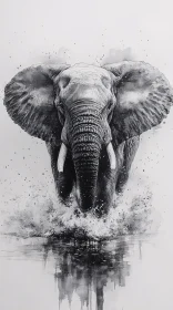 Elephant Charging in Artistic Splatter