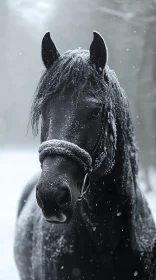 Winter Elegance: Black Horse in Snow