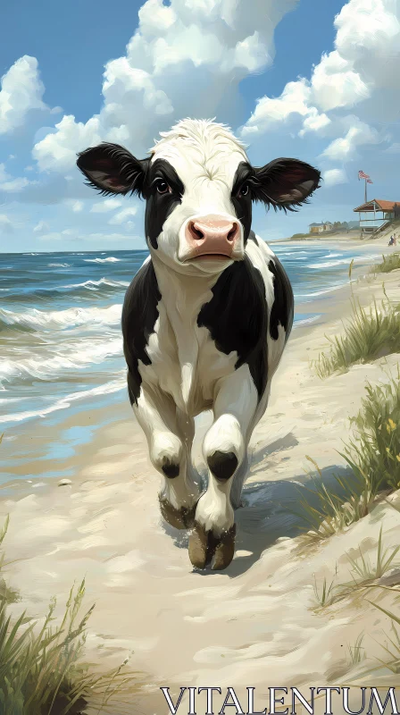 Beachside Cow Walk AI Image