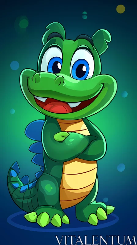 Playful Green Cartoon Crocodile AI Image