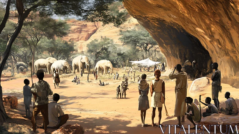 AI ART African Village Scene with Elephants