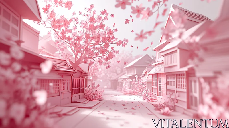 Blossom Street in Pastel Pink AI Image