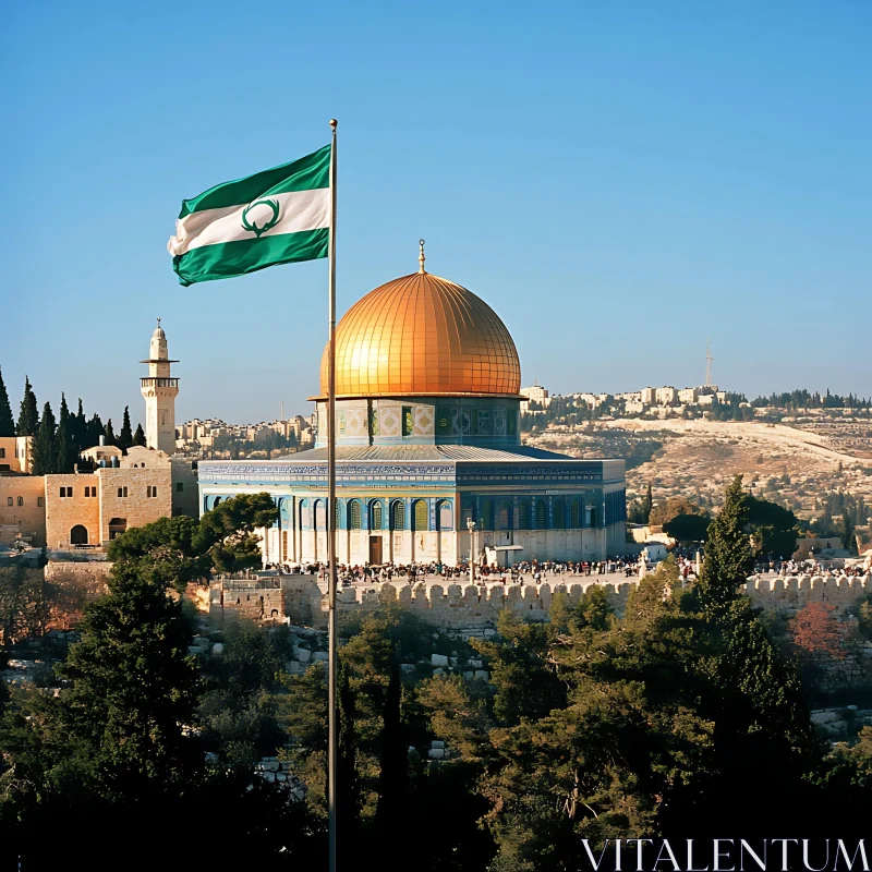 AI ART Iconic Jerusalem: Dome and Flag