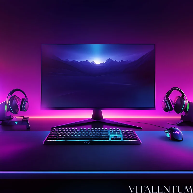 Sleek and Symmetrical Gaming Desk Layout with RGB Accents AI Image