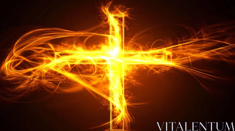 Glowing Fiery Cross Abstract Art AI Image