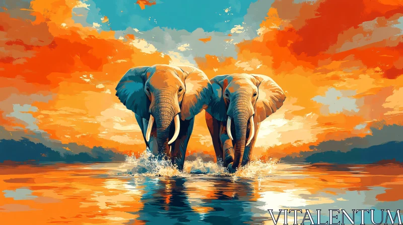 Majestic Elephants in Water AI Image